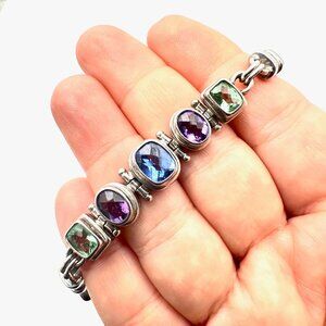 Sarda Bracelet Amethyst Topaz Peridot Sterling Silver 7.5 Inch 29 Grams